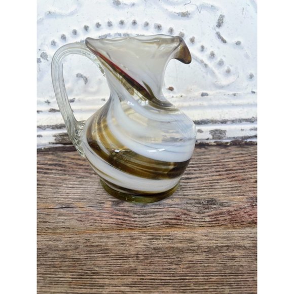 Vintage Art Glass Swirl Pitcher Smiths Old Timer Brown white - Picture 3 of 9